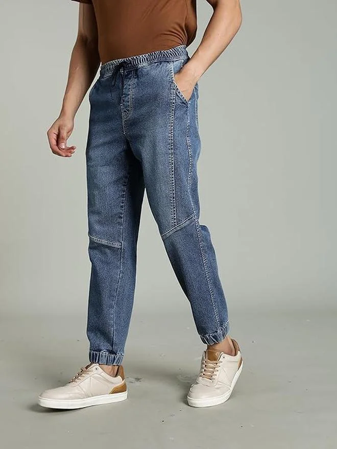 inkd Men's Regular Fit Joggers - Mid -Rise | Cotton Blend | Stretchable Fabric| Elasticated Waistband | Jeans for Men